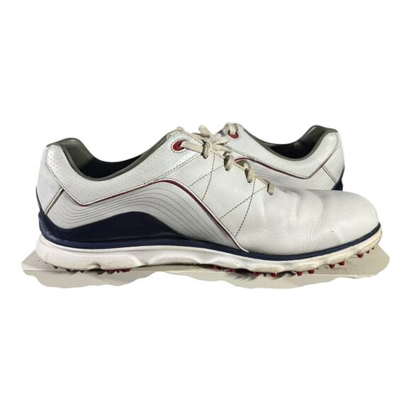 FootJoy FJ Men’s Golf Shoes White Navy Red Leather Spikeless Size 12M - Picture 7 of 8